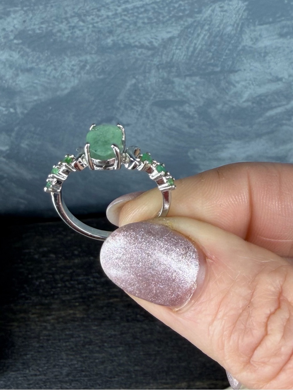 Natural 1.50Ct Emerald with emerald accent 925 Sterling Silver Ring Sz 7.25 - Picture 4 of 10
